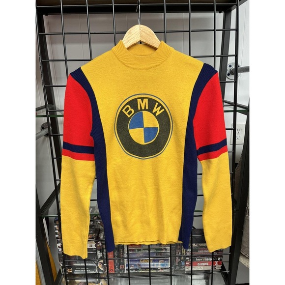 Vintage 1960s BMW Colorblocked Mock Neck Acrylic Sweater Size Small (4)